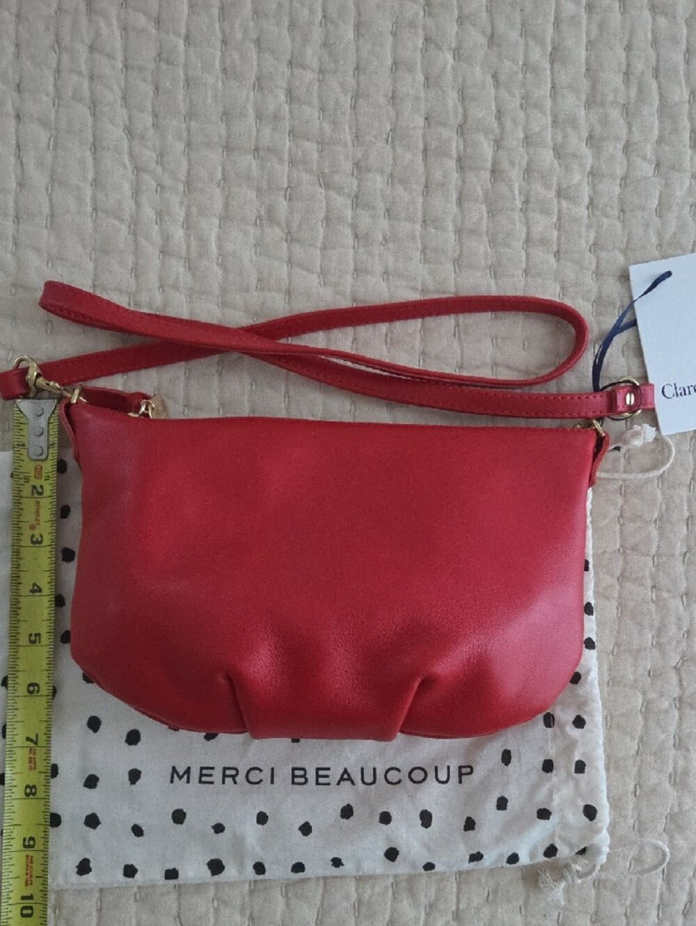 Clare V Petit Moyen Cherry Red Leather Crossbody with Gold Hardware. NWT - Picture 9 of 12